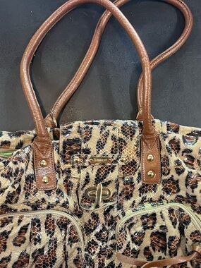 Sharif Leopard-Print Tote with Brown Leather Handles